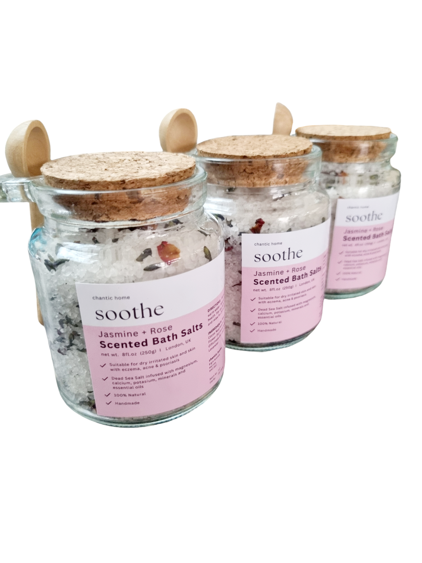 Luxury Bath Jasmine + Rose Bath Salts (Dead Sea salt with magnesium) Jar
