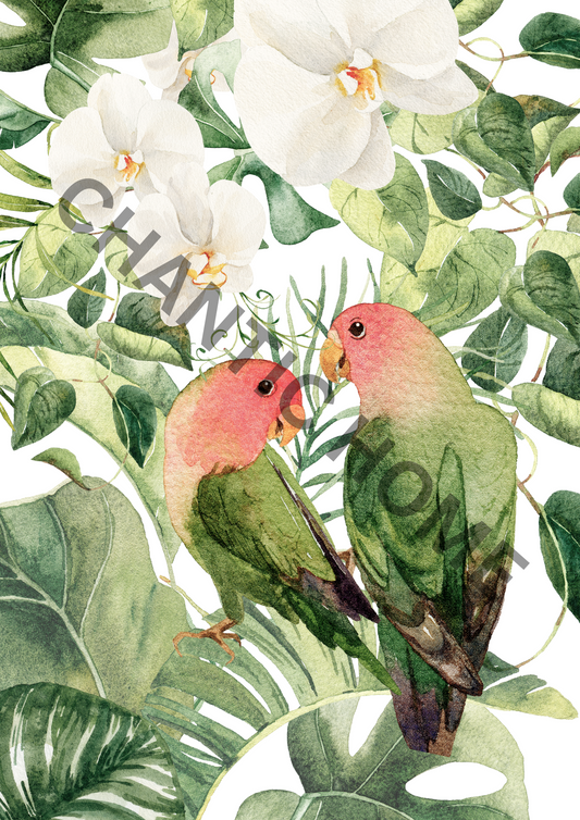 Parrot Couple Art Bird Print, Animal Print