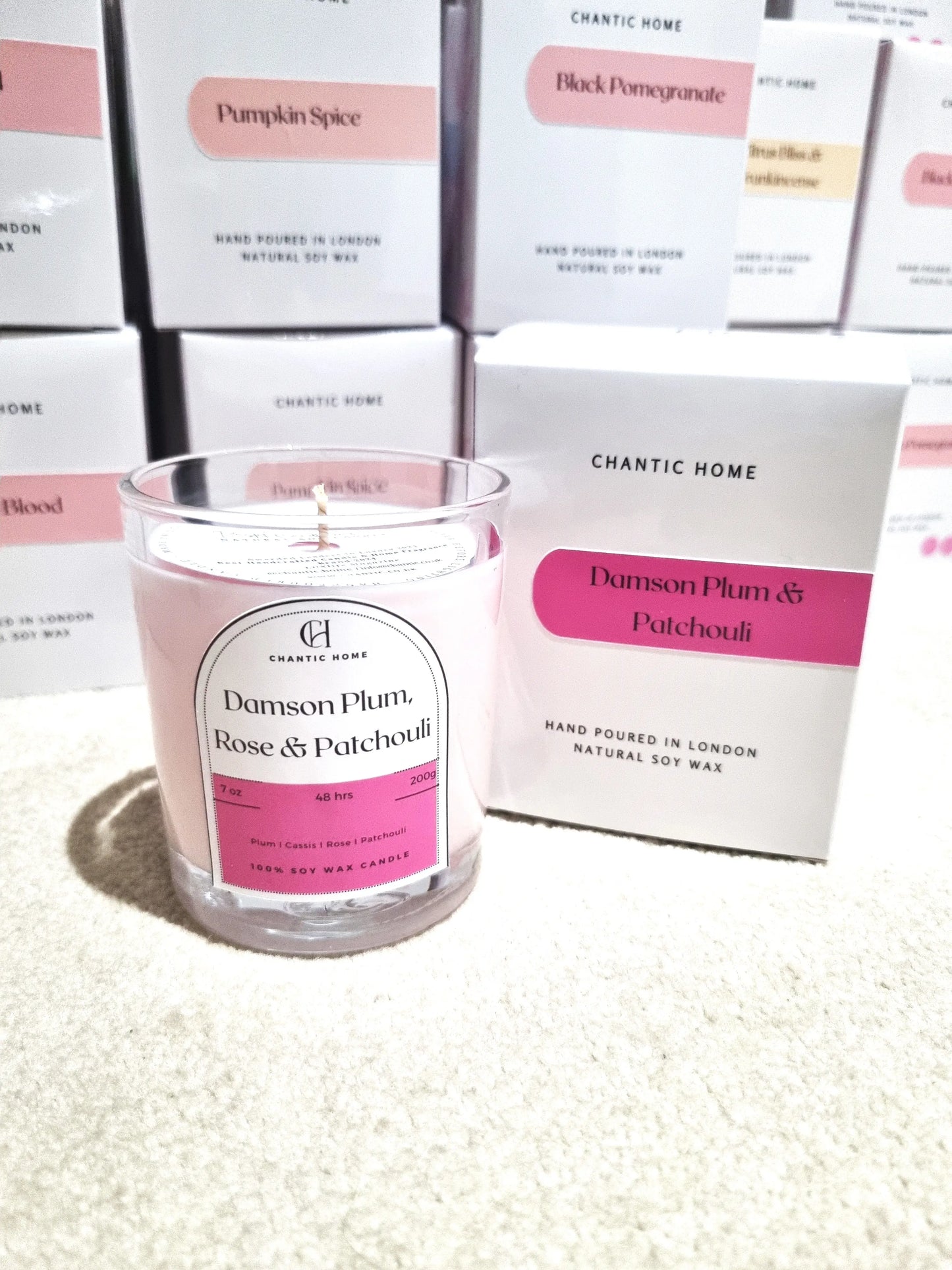 Damson Plum Rose and Patchouli Candle Vegan friendly Soy and Coconut Wax Petsafe Candles in Harrow