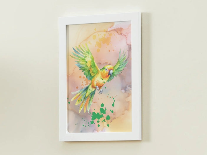 Tropical Green Parot Art Bird Print, Animal Print