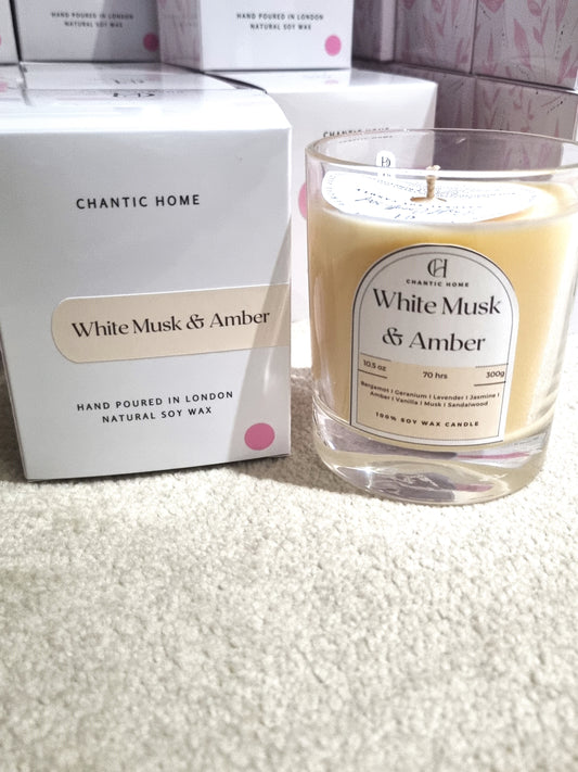 White Musk & Amber 30cl | Vegan Soy Candle | Pet-Safe Luxury Home Fragrance | Chantic Home
