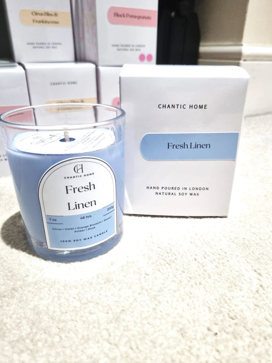 Fresh Linen Candle Vegan friendly Soy and Coconut Wax Petsafe Candles in Harrow