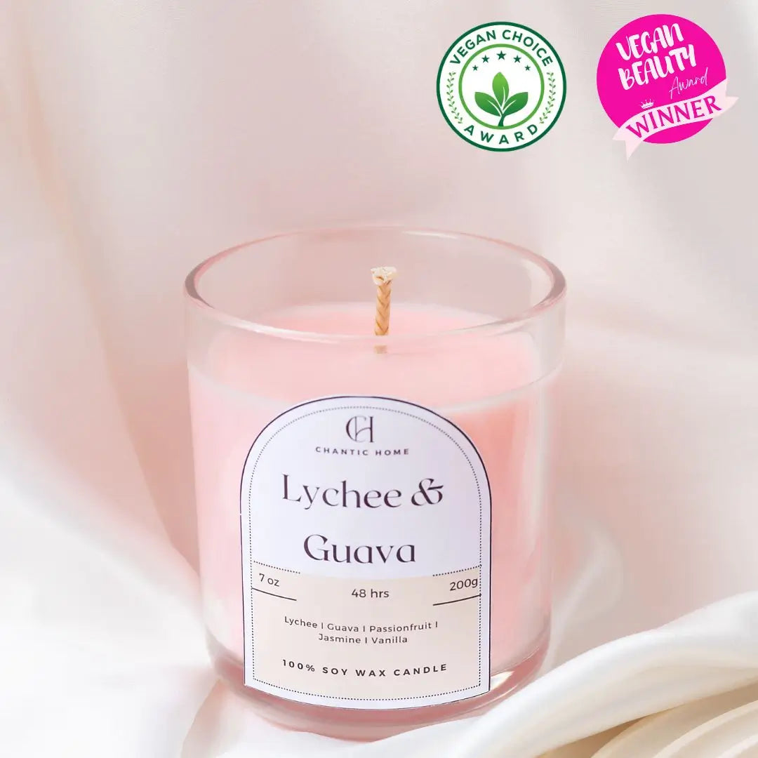 Lychee and Guava Candle Vegan friendly Soy and Coconut Wax Petsafe Candles in Harrow
