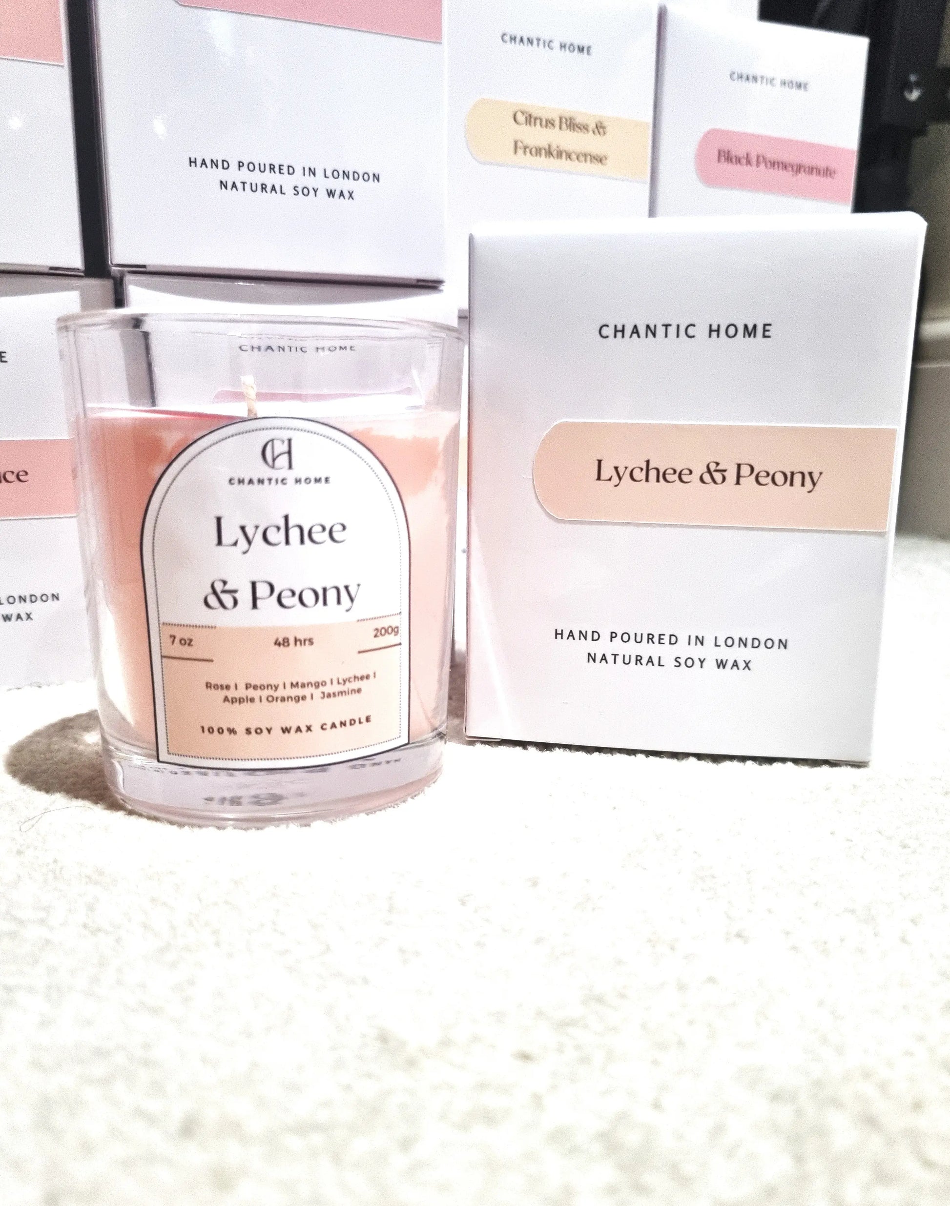 Lychee and Peony Candle Vegan friendly Soy and Coconut Wax Petsafe Candles in Harrow