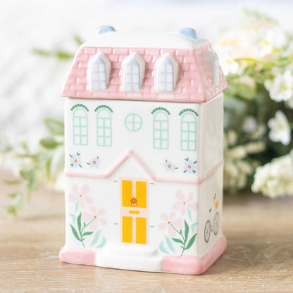 Pastel pink ceramic house wax melt burner sustainable home fragrance pet-safe London